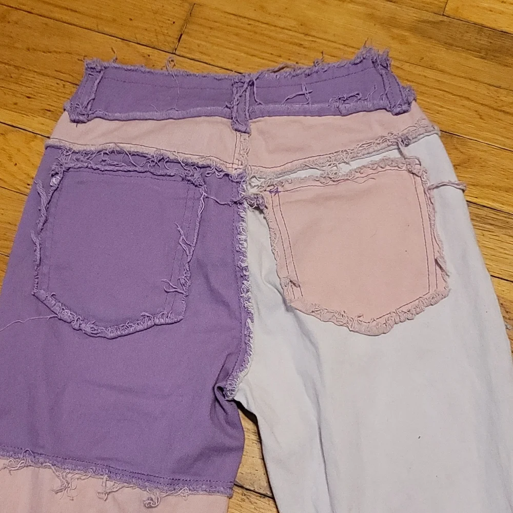 Frayed Pink Purple pacthwork jeans sz xs - Picture 9 of 11